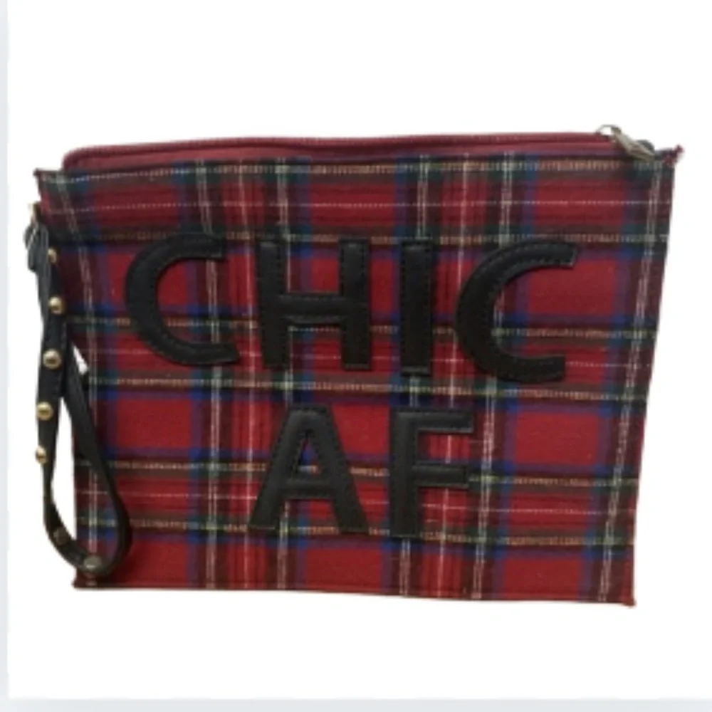 NWT Olivia Miller Red and Black Plaid Pouch